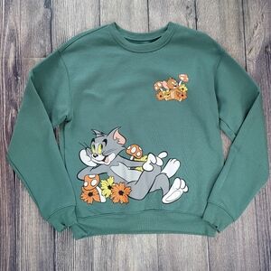 Tom & Jerry Cartoon Mushroom Print Pullover Sweatshirt